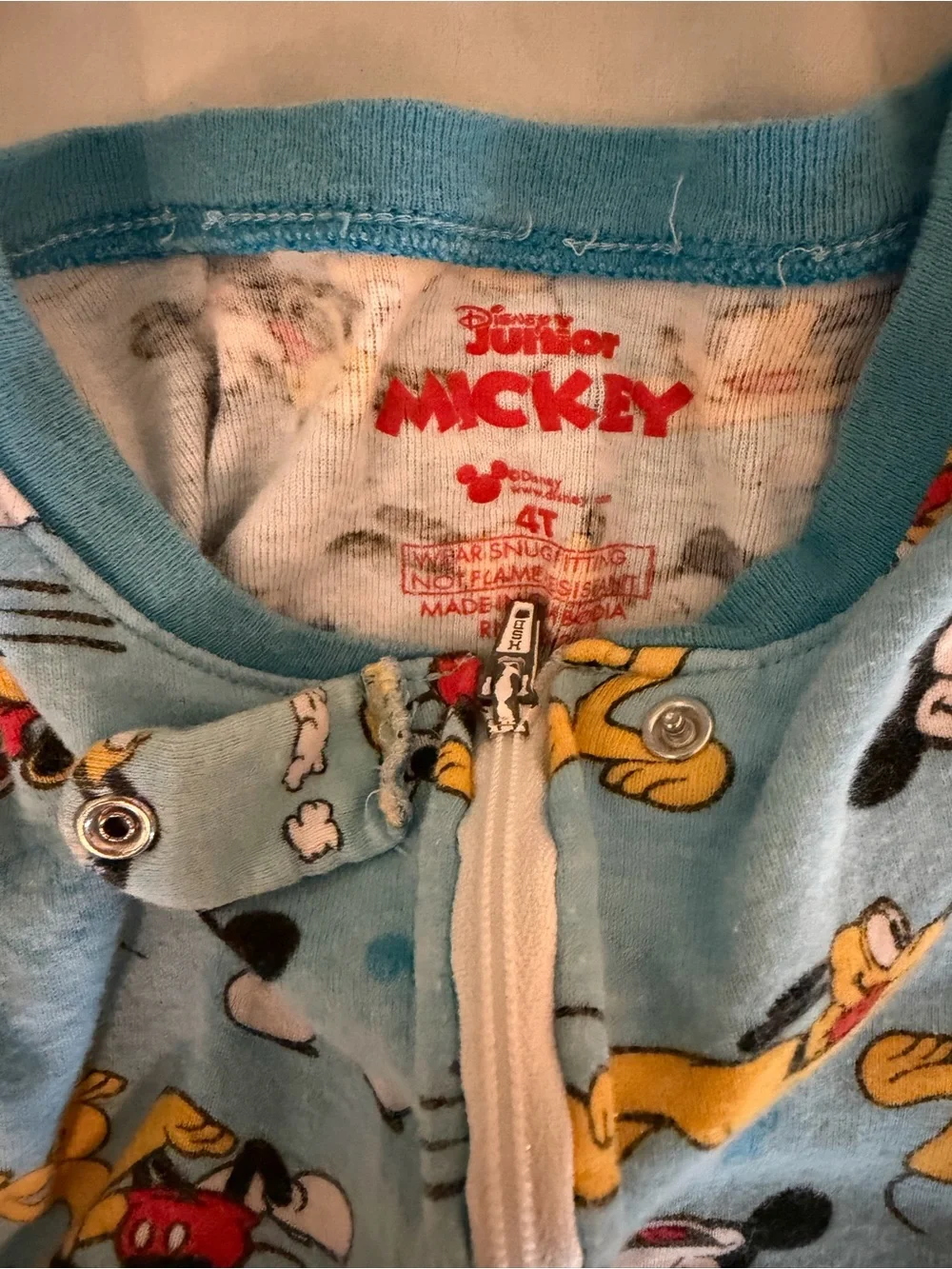 Disney Light Blue Mickey & Pluto Short Sleeve Zipper Romper